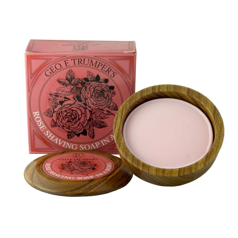 Geo.F. Trumper Rose Hard Shaving Soap Wooden Bowl 80g