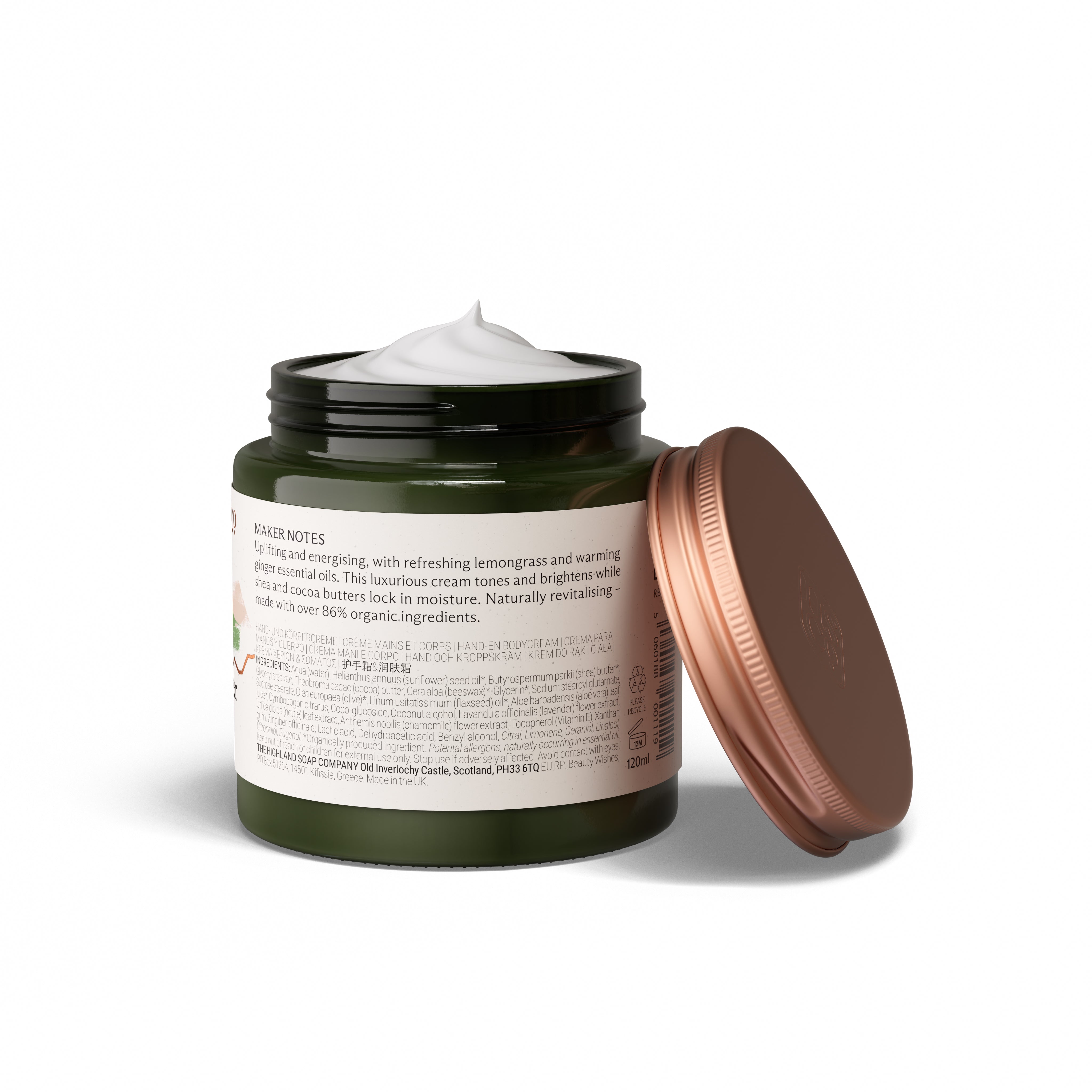 The Highland Soap Company Lemongrass & Ginger Hand & Body Cream 120ml